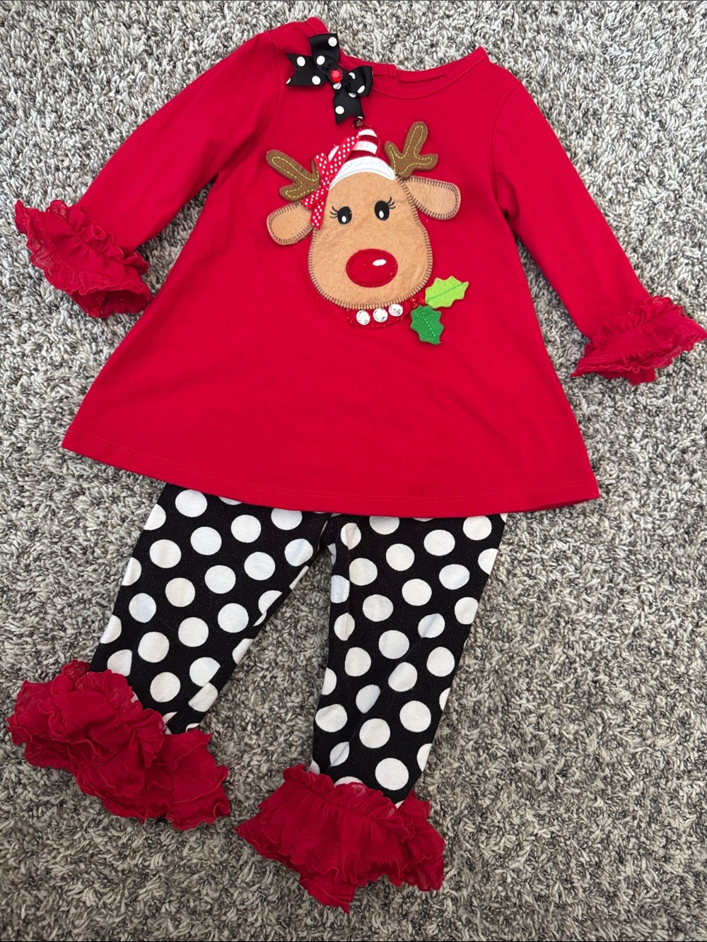 Rare Editions Red Top and Black Polka Dot Leggings Matching Set